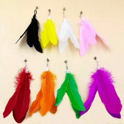 1 st/2 st/5 st konstgjorda kattfjäderleksaker, söta kattleksaker, slumpmässiga färger, med klockor, fjäderhuvuden, lämplig för alla katter