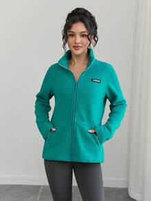 1 pieza Chaqueta de forro polar para mujer, chaqueta delgada con cuello alto con cremallera, transpirable y cálida, adecuada para senderismo, viajes y deportes de esquí en primavera, otoño e invierno - Verde - Ver 6