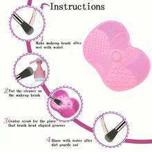 Pink Silicone Scrubbing Pad, Apple-Shaped Beauty Cleaning With Suction Cup, Can Make Your Makeup Brushes Look Brand New, Easy To Carry, Best Product For Women/Girlfriend/Wife - Multicolor - View 4