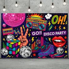 1 件复古 70 年代 80 年代 90 年代迪斯科派对横幅，耐用涤纶嘻哈背景，带迪斯科球和和平标志，适合生日 - 紫紅色 - 查看 2