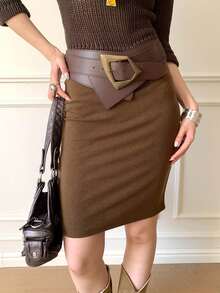 1 件女士仿皮复古美亚德色宽腰带，修身腰带 - 棕色 - 查看 2