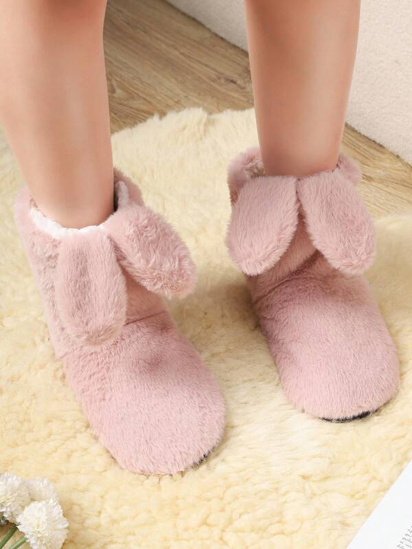2025 Autumn And Winter Cute Rabbit Ears Indoor Plush Soft Bottom Silent Floor Shoes Thick Anti Slip Warm Home Shoes