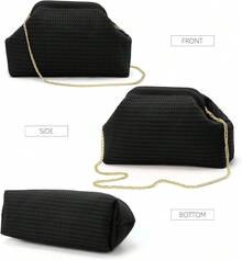 Beach Clutch,Woven Clutch Purses,Cloud Dumpling Pouch Purse,Crossbody Bags,Hollow Evening Bag Women - 粉色 - 查看 7