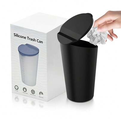 Bote de basura para coche con tapa, soporte para tazas, bolsillo para puerta, contenedor de basura para automóvil en casa, oficina, color negro, 1 paquete