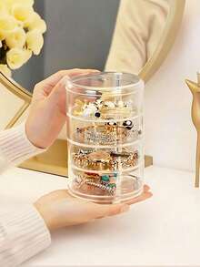 1pc 3/4/5 Tier 360° Rotating Acrylic Jewelry Box, Transparent Rotating Jewelry Organizer, Jewelry Stand, Large Capacity Makeup Storage Rack, Multi-Functional Storage Shelf, Women Transparent Storage Cabinet, Travel Essential Gift, Suitable For Hair Accessories, Earrings, Bracelets, Necklaces, Jewelry Box, Valentine's Day Gift, Halloween Gift, Back To School Gift, Back To School Essential - Clear - View 5