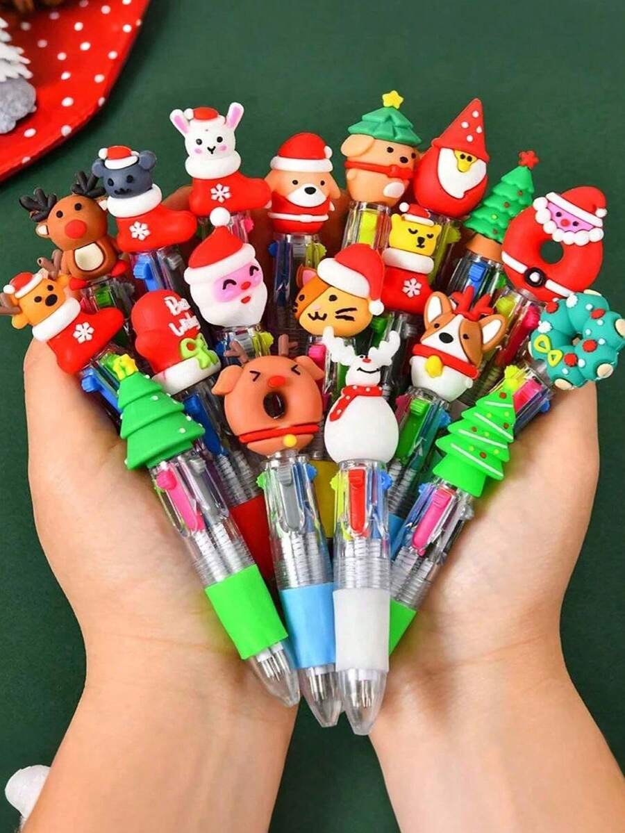 20 chiếc bút bi nhiều màu Giáng sinh ngẫu nhiên, 4 màu trong 1, bút bi hoạt hình dễ thương 0,7mm có thể thu vào dành cho ông già Noel, người tuyết, viết, tiệc tùng ngày lễ, đồ dùng học tập, phần thưởng cho học sinh - Nhiều màu - Xem 1