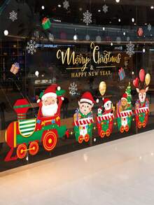 1 pieza Pegatinas navideñas para ventanas, Papá Noel, reno, hombre de jengibre, duende, tren navideño, copos de nieve pegatinas navideñas removibles para oficina, escuela, ventanas del hogar, decoración de vidrio - Multicolor - Ver 3