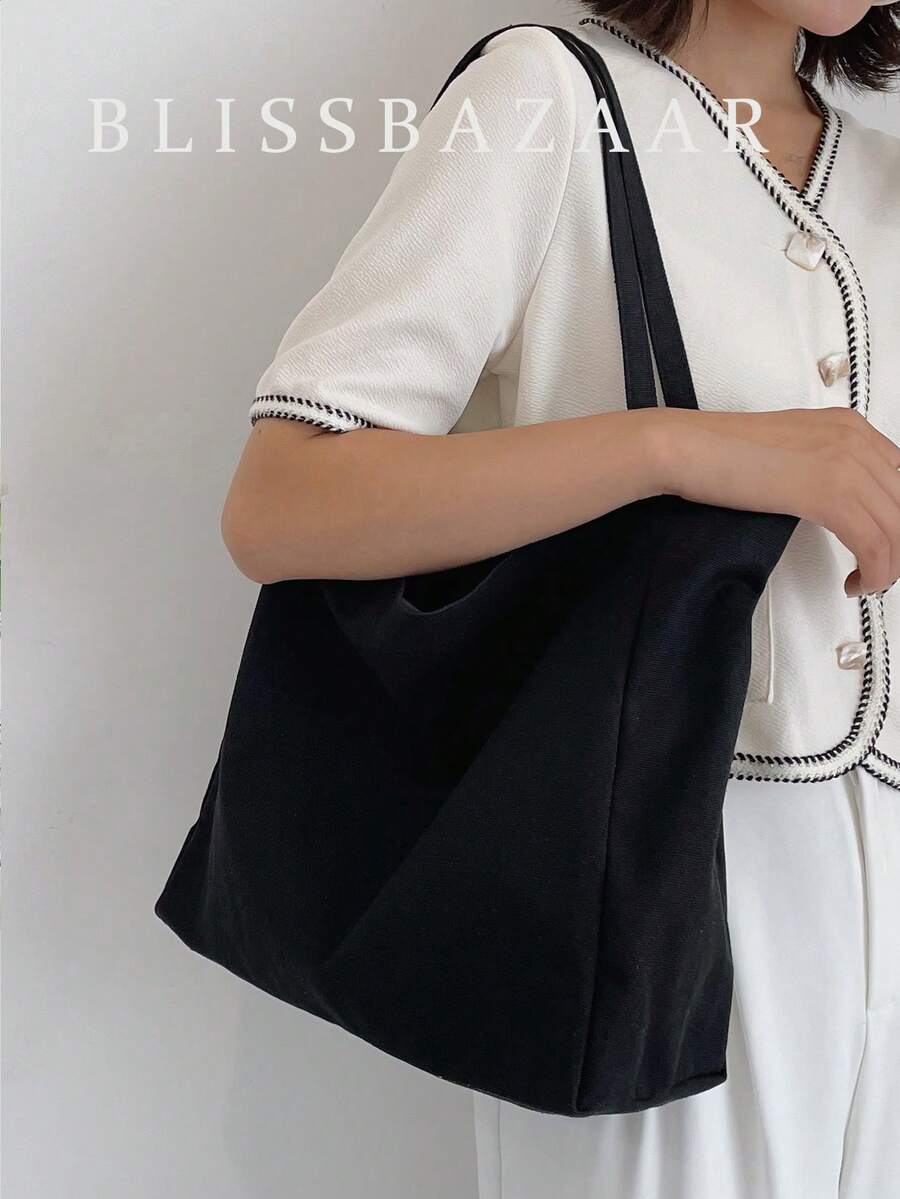Lightweight,Business Casual Minimalist Large Capacity Tote Bag For Teen Girls Women College Students,Rookies & White-Collar Workers Perfect For Office,College,Work ,Business,CommuteSchool Bag,Large Capacity,Classic Casual,Foldable,Portable,Cute, Suitable For Teen Girls Women College Students, Perfect For Back To School,Shopping,Middle School, High School,College,Office - Black - View 1