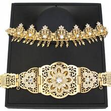 1 件时尚摩洛哥长袍腰带女式水晶花星金属腰链身体首饰阿拉伯新娘婚纱腰带