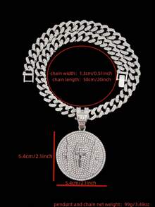 1pc Fashion Creative Cross & Jesus Pendant With 13mm Miami Cuban Chain, Men's Hip Hop Rock Street Style Cross & Jesus Pendant Necklace, Punk Retro Necklace, Suitable For Daily Wear Or Party, Valentine's Day Gift, 2 Chain Options - Silver - View 6