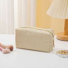 1pc Corduroy Pencil Case: Simple, Fashionable, Spacious, Suitable For Middle School Students, School Supplies - Pink - View 17