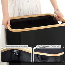 Cesto De Ropa Sucia 110L Plegable Cesta de Lavandería con Tapa y Bolsa Extraíble, Portátil Organizador Canasto Bote de Almacenamiento para Dormitorio y Baño - 110L-Negro - Ver 6