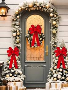 2Pcs Large Christmas Bow,Red Christmas Bows Outdoor Decorations,12"X20" Large Velvet Wreath Bow With Glitter String Gold Edge For Xmas Tree Topper Home Front Door Decor,Christmas Tree Topper Bow, Christmas Home Wreath Tree Decoration - Multicolor - View 8
