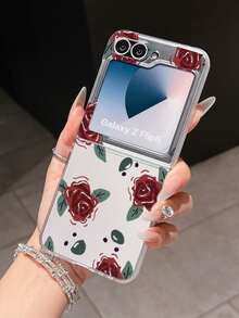 1pc Fashionable And Simple PC Material Rose Flower Element Folding Phone Case, Can Protect And Prevent Falling: SamsungGalaxy Zflip 3/Zflip 4/Zflip 5/Zflip 6/Zflip 7/OPPO Find N3 Flip/ Razr 50 Ultra/ Razr 60 Ultra/ Razr 60/ Razr 50/XiaomiMIX Flip/Galaxy Z Flip7 FE