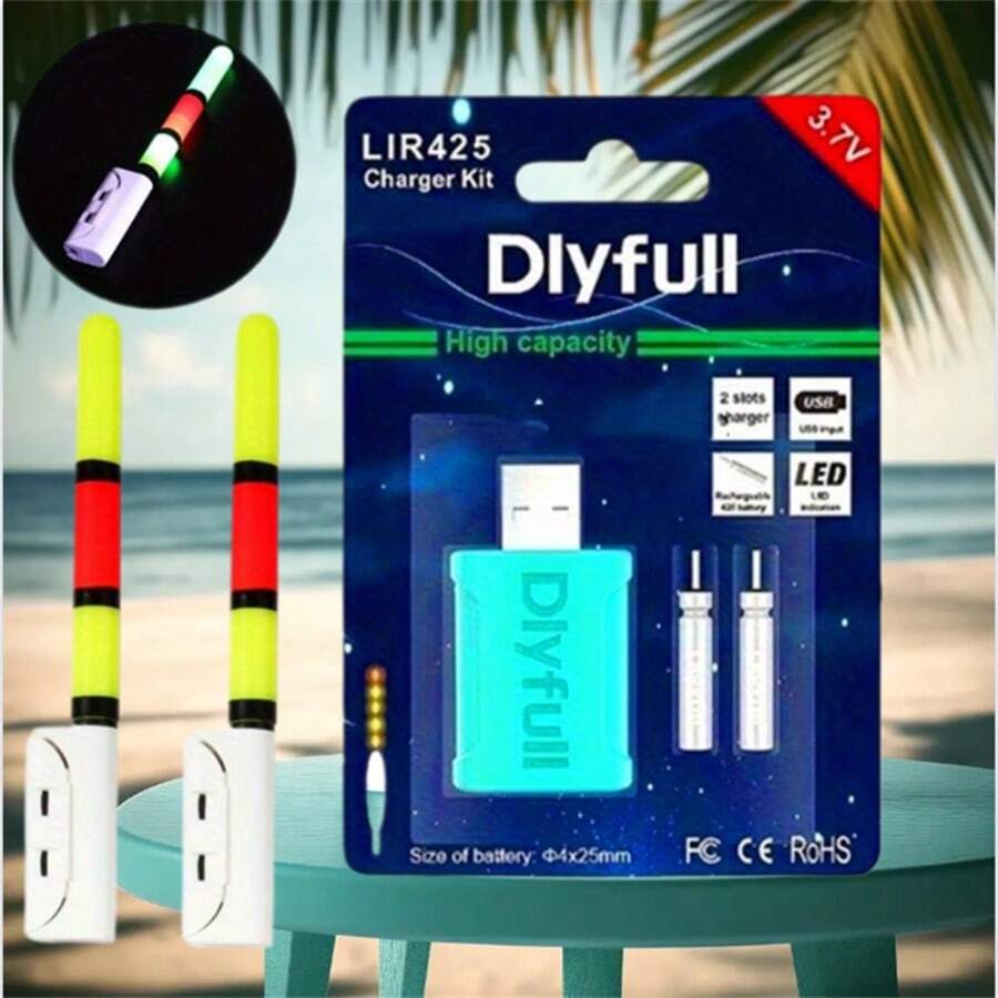 Floating Equipped With Double Bells Dual Hole Chargers And 2 Rechargeable Battery Packs Fishing Electronic Fishing Rod USB Charger With Illuminated Float Light Rechargeable CR425 LIR425 3.7V Lithium Battery Night Fishing Gear - Multicolor - View 1
