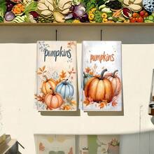 2pcs/100pcs Thanksgiving Autumn Maple Leaf And Pumpkin Print Pattern Kitchen Towel Set, Suitable For Restaurant, Kitchen, Bathroom Interior Decoration, Party Decoration, Holiday Gift, Can Be Given As A Thanksgiving Gift - Multicolor - View 5