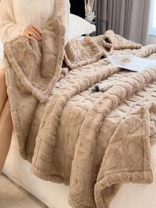 1pc Thick Bohemian Style Heart & Letter Jacquard Faux Fur Fleece Blanket, Soft & Warm, Dual-Use As Bedding, Throw, Decor For Living Room, Bedroom, Dorm, Office, Car, Travel, Picnic, Party, All Seasons