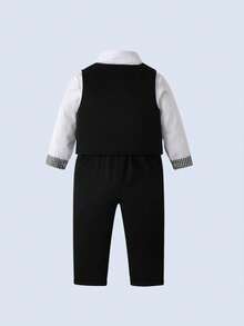 BOARNSEORL 3 Stücke Jungs Gentleman Outfit Set - Weißes Hemd mit Fliege, Weste und Hose, modisch & für Aufführungen, Partys, Hochzeiten, Outdoor-Aktivitäten