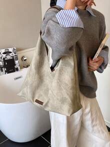 New Women's One Shoulder Crescent Bag, Large Capacity Mother-Child Tote Bag, Solid Color PU Denim Floral Pattern, Fashionable High-Quality Feel, Suitable For Travel, Shopping, Commuting, Versatile Handbag