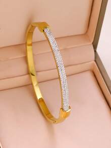 3 piezas/1 pieza Pulsera elegante de acero inoxidable con circonita brillante para mujeres, adecuada para uso diario, atuendo de fiesta, regalo de cumpleaños, aniversario