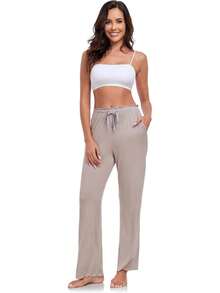 Women's Bamboo Rayon Pajamas Pants Wide Leg Yoga Pants Casual Loose Cozy Sweatpants With Pocketshalloween - Black & White - View 3