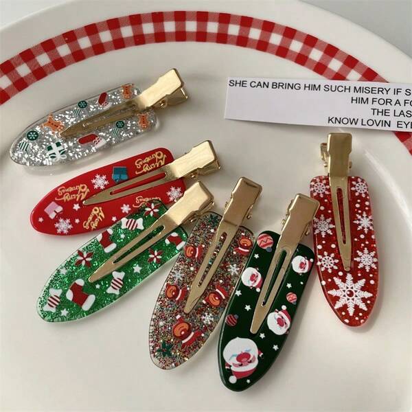 3pcs Christmas Candy Socks Gift, Reindeer & English Letter Christmas Hair Clips