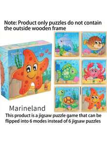1pc 6-Sided Wooden Cube Block - Wooden Puzzle, 9 Cubic Blocks, Ocean World Animal Theme, Helps Concentration, Categorization And Logical Thinking, Ideal Gift - Multicolor - View 8