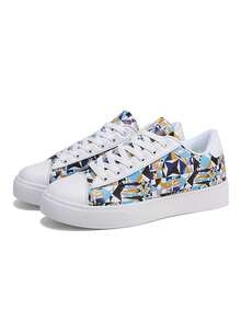 Unisex Graffiti Lace-Up Skateboard Shoes, Versatile Casual Fashion Sneakers For Couples, Suitable For All Seasons