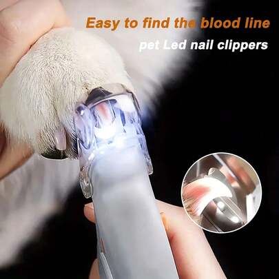 1 Pet Nail Clipper With LED Light, Stainless Steel Non-Slip Silicone Handle, Leakproof, For Dog Cat Grooming And Cleaning Tool