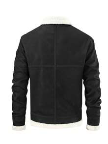 Męska kurtka z długim rękawem ze skóry PU, modna, sportowa, termiczna, z podszewką, jesień/zima