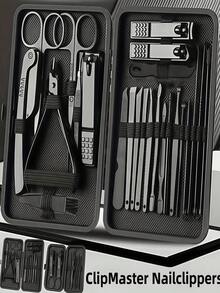 24PCS Black Nail Clipper Foot Repair Set - Stainless Steel Nail Clippers, Professional Set, Nail Care Tools, Comes With Luxury Travel Box