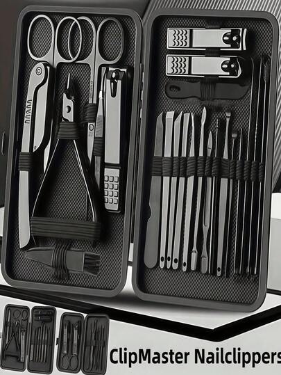 24PCS Black Nail Clipper Foot Repair Set - Stainless Steel Nail Clippers, Professional Set, Nail Care Tools, Comes With Luxury Travel Box