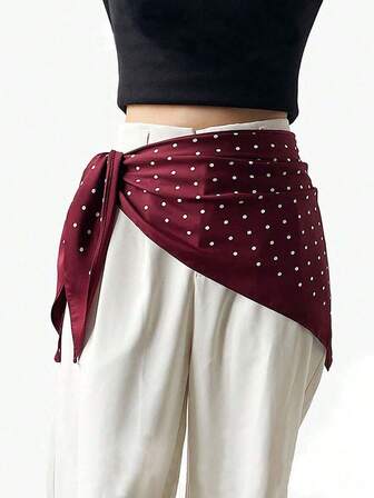 1pc Women's Fashionable Elegant Polka Dot Print Triangular Scarf, Suitable For Daily Commute, Party, Can Be Used As Headscarf, Shawl, Waist Belt Decoration