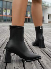 Stivali elastici slim fit versatili alla francese, nuovi stivali alla caviglia con tacco chunky e chiusura lampo sul retro, moda autunno/inverno per le donne