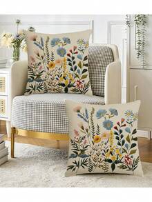 Bộ 2 vỏ gối trang trí họa tiết hoa, kiểu thêu truyền thống, chất liệu polyester mềm mại, có khóa kéo, giặt máy được, phù hợp cho phòng khách, phòng ngủ, ghế sofa - Màu hồng, xanh dương, vàng, xanh lá cây - Không thêu - Nhiều màu - Xem 14