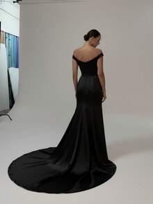 Basrey New Elegant White Spaghetti Strap Bodycon Maxi Dress, Floor Length Gown, Bridesmaid Dress, Suitable For Weddings And Bridesmaid - Black - View 6