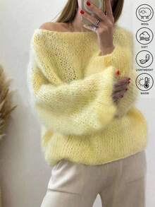 2025 Moda Nueva Ropa de Otoño para Mujer, Ropa de Invierno, Ropa Francesa, Blusas para Salir, Uso Diario, Estilo Callejero, Oficina Casual, Uso Diario, Elegante, Ropa de Moda y Romántica, Ropa Y2K, Suéter Holgado de Hombros Descubiertos de Mujer - Mezcla de Lana, Suave y Cálido, Ligero, Suéter de Cuello Alto Amarillo de Manga Larga, Suéter de Otoño, Suéter de Invierno, Suéter Holgado, Suéteres de Halloween, Suéteres Navideños