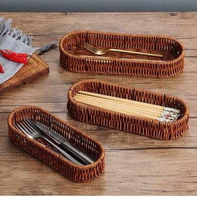 1件/3件编织餐具篮、筷子架、水果沥水篮、餐具收纳盒