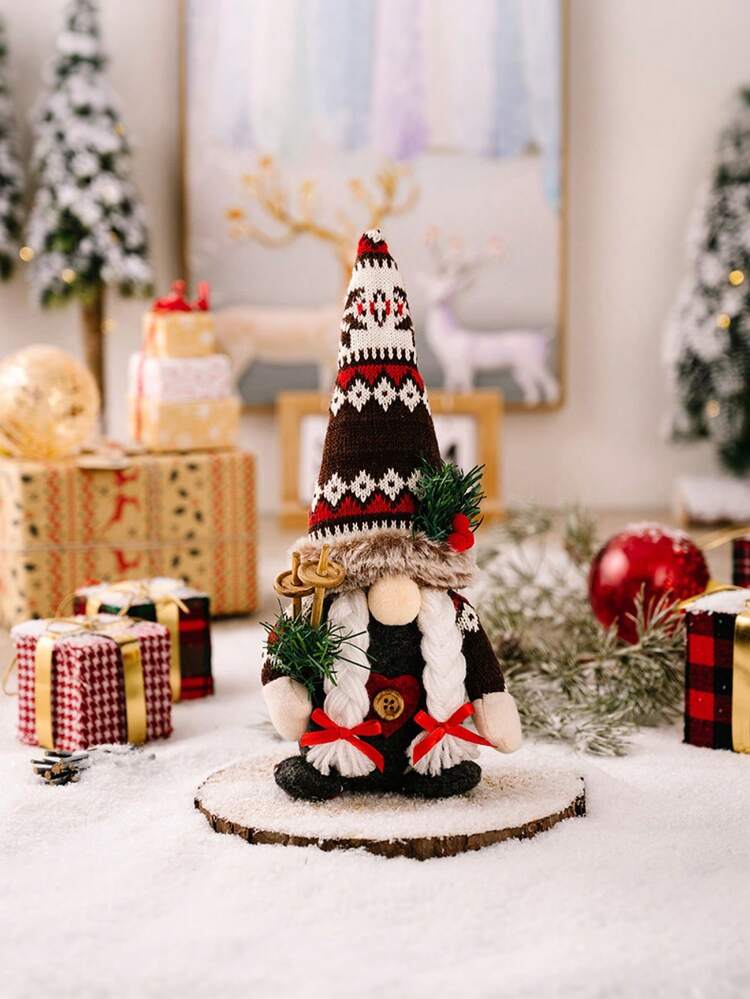 1 件/2 件圣诞小矮人装饰饰品手工制作的北欧风格圣诞装饰鲁道夫夫妇戴着针织帽，手里拿着松枝和拐杖糖，柔软的圣诞装饰非常适合家庭、派对、书桌、壁炉架、冬季假期树脂树中心装饰饰品 - 彩色 - 查看 8