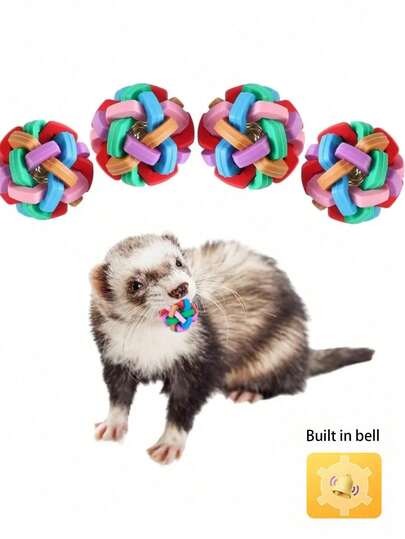 1 pieza/2 piezas Juguete para hurón con campana incorporada - Pelota de goma con chillido de colores para mascotas, pelota de goma elástica con diseño de anillo entrelazado y campana interna - Juguete para la salud dental y el ejercicio de hurones, perros, gatos - Juguete para morder para la dentición, juego en interiores - Adecuado para hurones y mascotas pequeñas, pelota interactiva adecuada para perros