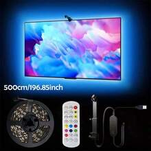 Luz de fondo LED para TV con sensor RGBIC y función de sincronización AR, alimentación por USB, sincronización de música, control remoto, compatible con TVs de 35-80 pulgadas, adecuado para salas de juegos, dormitorios y salas de estar - Retroiluminación del televisor LED - Ver 7