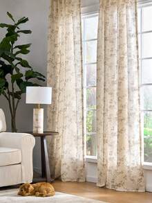 2 Pcs Beautiful Floral Design Sheer Curtains, Softness Cozy Privacy Curtains, Great Quality Elegant Vintage Gorgeous Curtains, Pretty Colors And Well Made Lightweight Curtains - 茶色 - 查看 1
