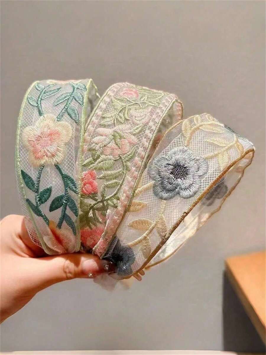 3件/1件装女士优雅百搭刺绣花朵发箍,适合日常、通勤、上学、工作、海滩、派对、节日礼物、波西米亚风、美容、发带、发箍、女士头饰发饰 - 彩色 - 查看 1