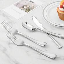 150/75/50/25/20/10/2 pièces Set de cuillère/fourchette/couteau réutilisables en argent pour gâteau/salade, convient pour les fêtes, l'extérieur, les rassemblements familiaux, les mariages, les festivals, les ustensiles pour gâteaux et salades, les restaurants, la cuisine