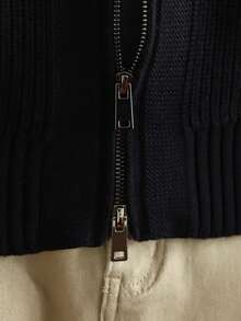 Men's Thick Zip-Up Cardigan, Long Sleeve Solid Color Sweater - Black - View 6