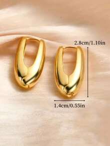 1pair Simple TearDrop Hoop Earrings, Chunky Gold Tone Water Droplet Earrings, U-Shaped Earrings, Oval Hoop Earrings, Stylish And Elegant Lightweight Dainty Women Jewelry, Perfect Gift For Her - 金色U形耳環 - 查看 9