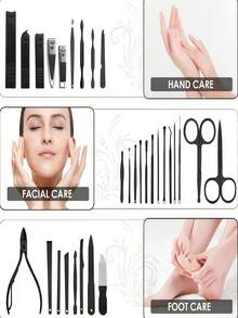 24PCS Black Nail Clipper Foot Repair Set - Stainless Steel Nail Clippers, Professional Set, Nail Care Tools, Comes With Luxury Travel Box