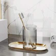New Gold-Plated Vertical Striped Rinse Cup, A Luxurious And Minimalist Rinse Cup With High Aesthetics, Suitable For Brushing Teeth At Home, Couples, Bathroom Use, Simple And Transparent Design, Couple Color Matching. - Multicolor - View 10