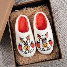 Cozy Plush Halloween Pumpkin Slippers, Non-Slip Fluffy Design - White Pumpkin Dog - View 9
