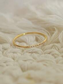 1pc Minimalist Stainless Steel Ultra-Thin 8-Diamond Ring, Suitable For Women's Daily, Festival, And Party Wear - Yellow Gold - View 4